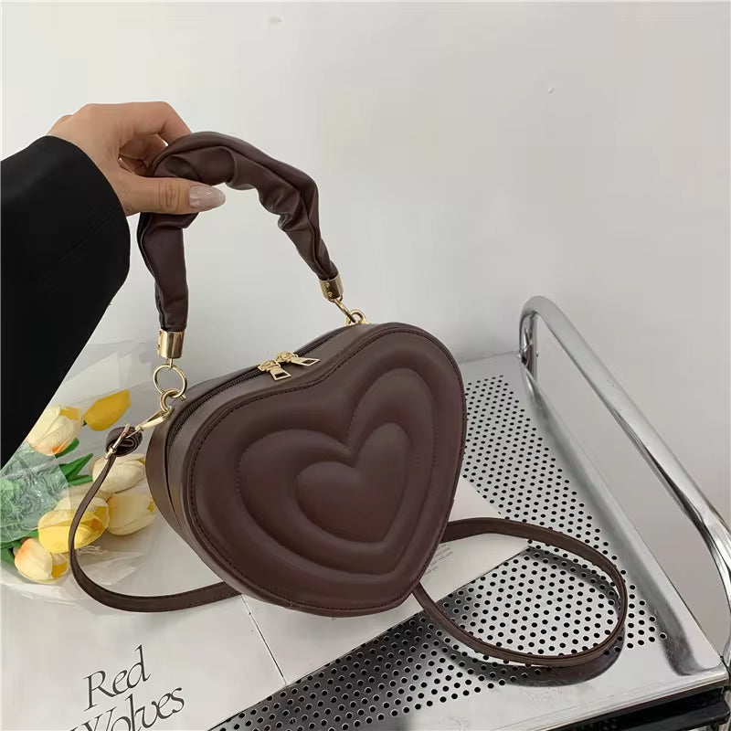 Fashion Love Heart Shape Shoulder Bag Small Handbags Designer Crossbody Bags for Women Solid Pu Leather Top Handle Bag