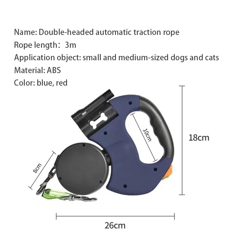 Double Dog Leash 360 Degree Retractable Roulette Leash Pet Walking Lead Outdoor Solid 3M Long Leashes for Two Dogs