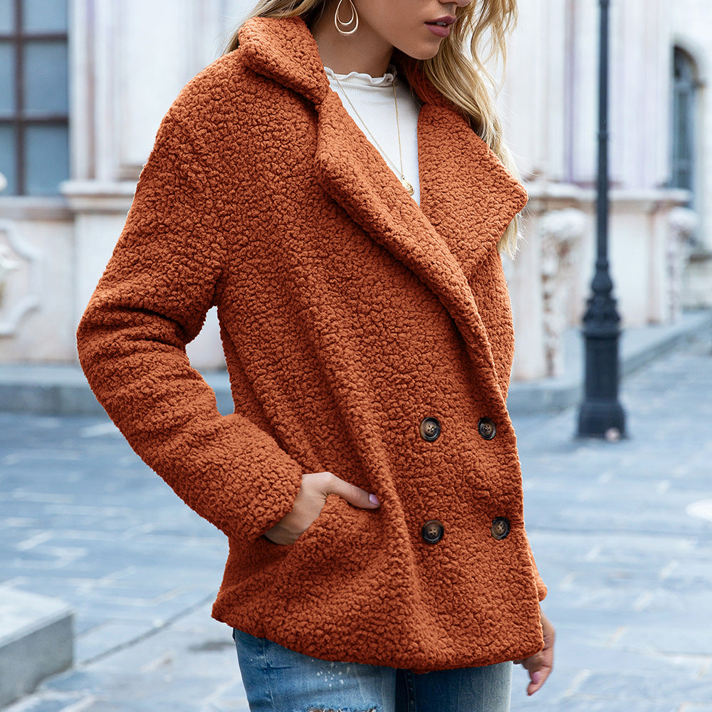 Loose Lapel Fluffy Coat Winter Button Jacket Cardigan Outwear for Women Clothing